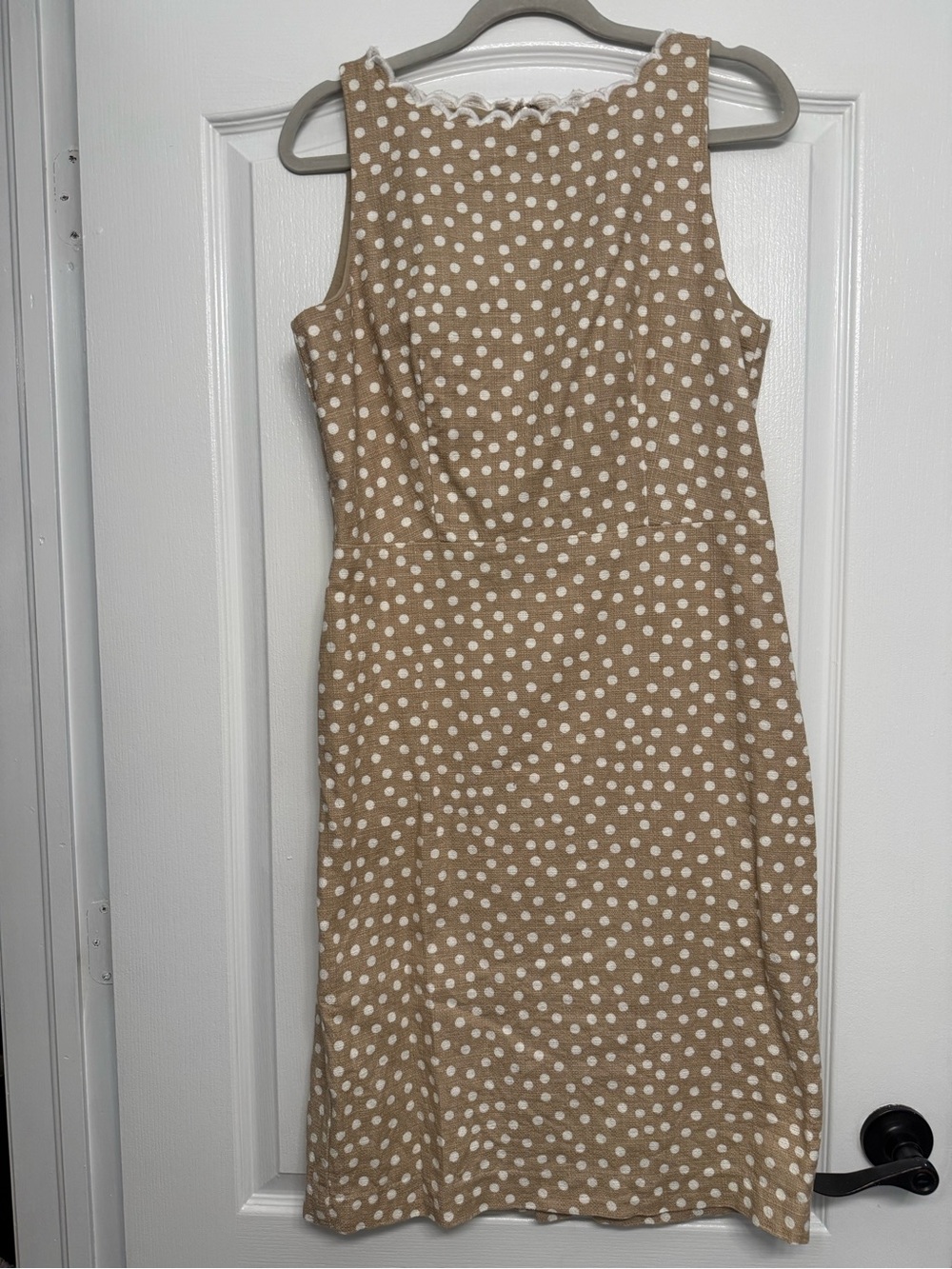 Ann Taylor Polka Dot Sleeveless Dress Tan White Size 12
